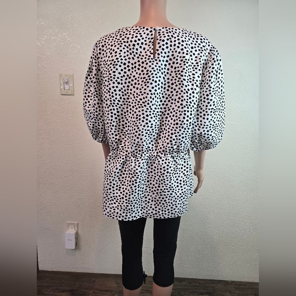 Alfani womens coral tides shirt linen blend white black Size Xl - Picture 6 of 12